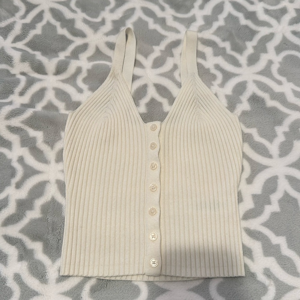 Aerie white ribbed button down tank size small